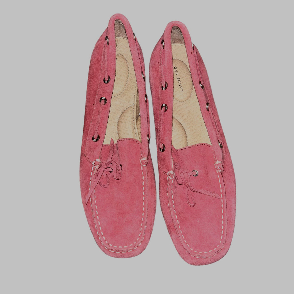 Lands' End Dusty Rose Pink Suede Leather Driving Loafers Size 8.5 M Moccasins - Picture 2 of 6